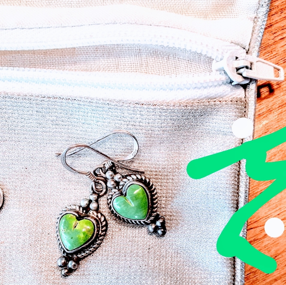 LAST CALL Green Turquoise Silver Heart Earrings